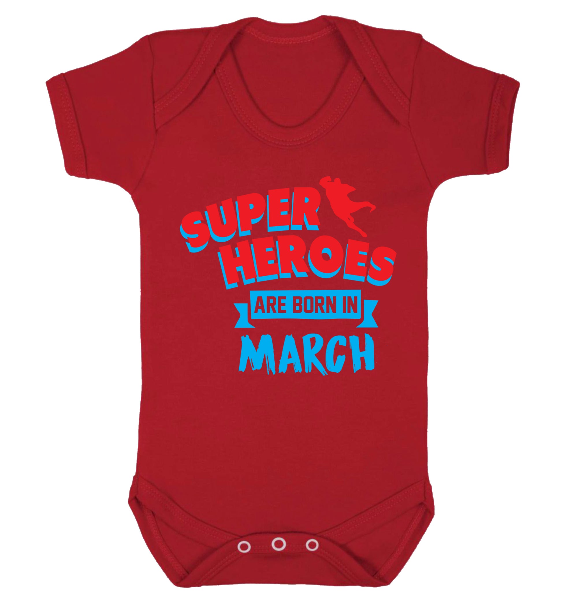 Superheros are born in March Baby Vest red 18-24 months