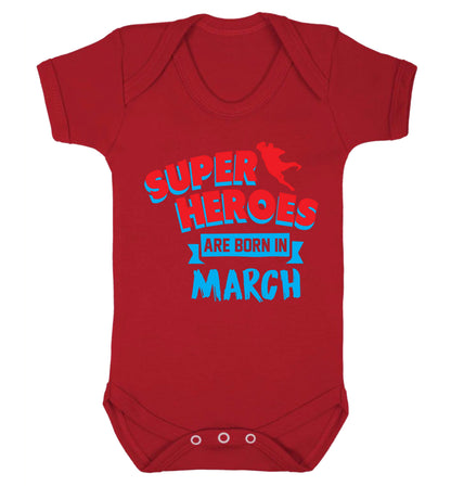 Superheros are born in March Baby Vest red 18-24 months