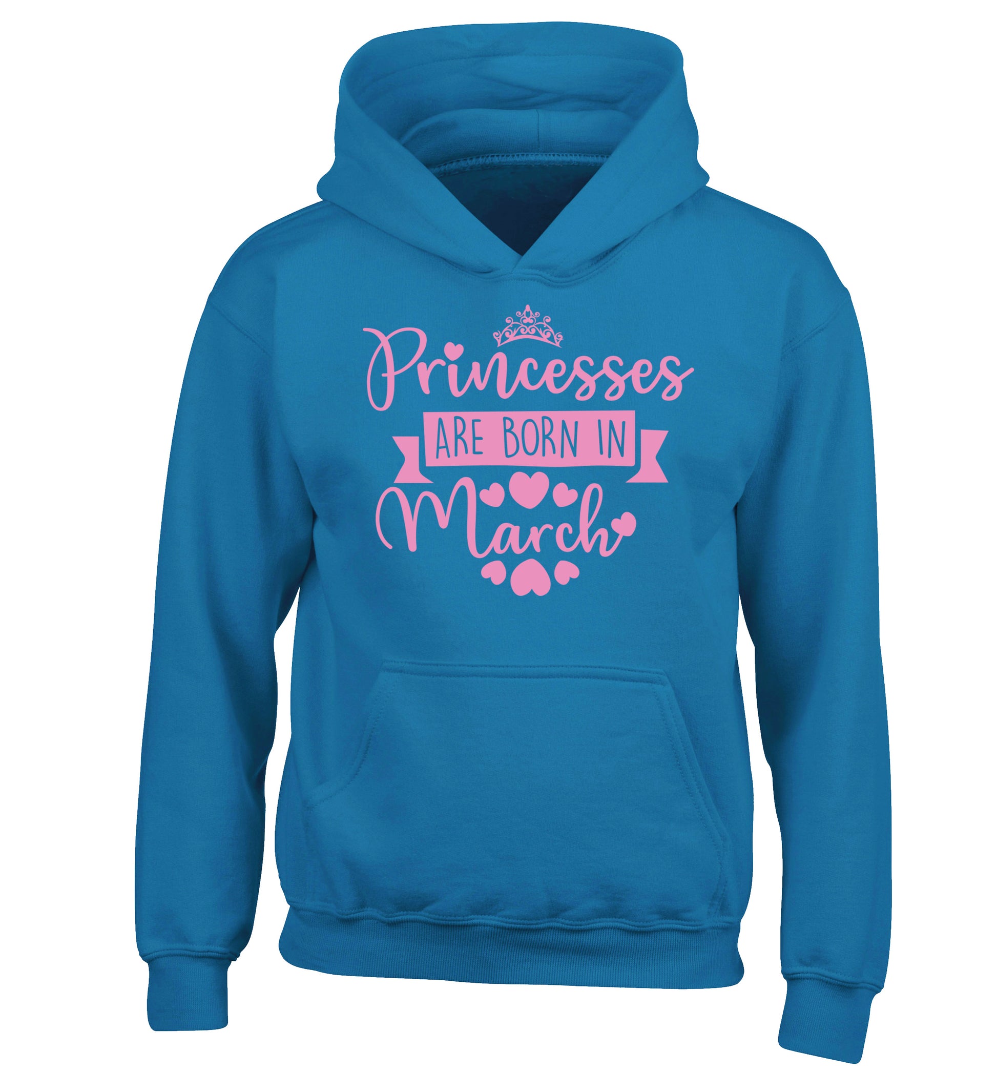 Princesses are born in March children's blue hoodie 12-13 Years