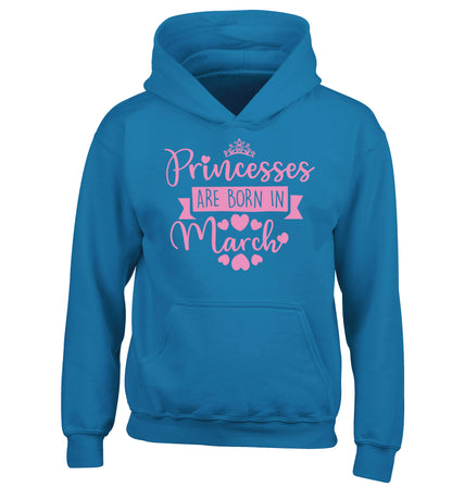 Princesses are born in March children's blue hoodie 12-13 Years