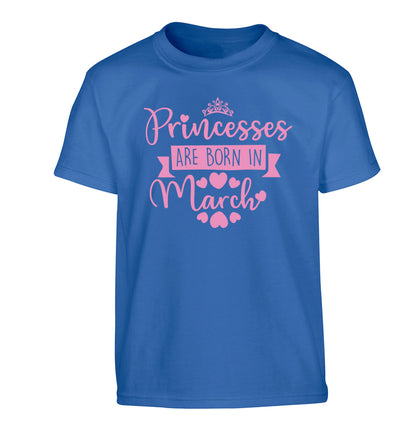 Princesses are born in March Children's blue Tshirt 12-13 Years