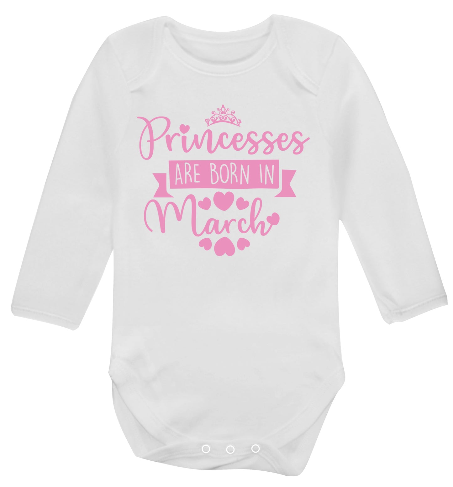 Princesses are born in March Baby Vest long sleeved white 6-12 months