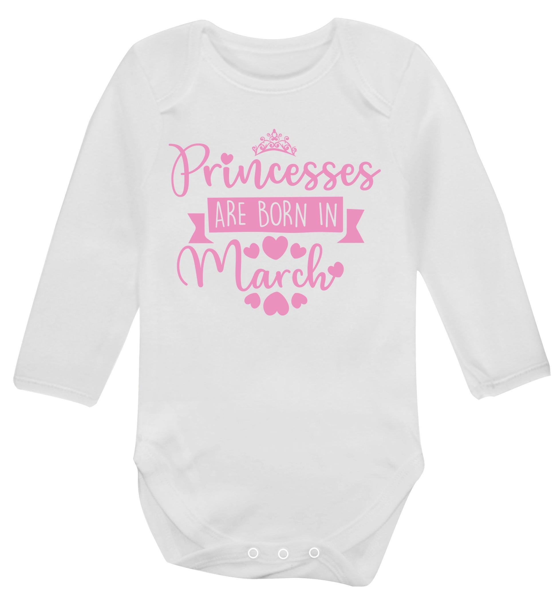 Princesses are born in March Baby Vest long sleeved white 6-12 months