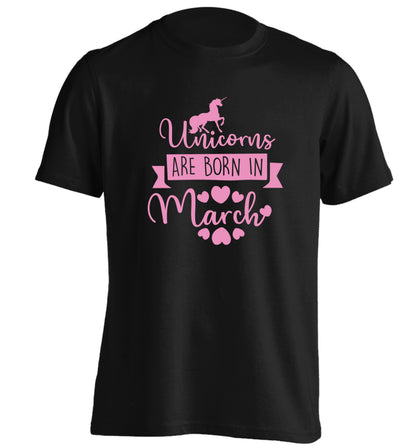 Unicorns are born in March adults unisex black Tshirt 2XL