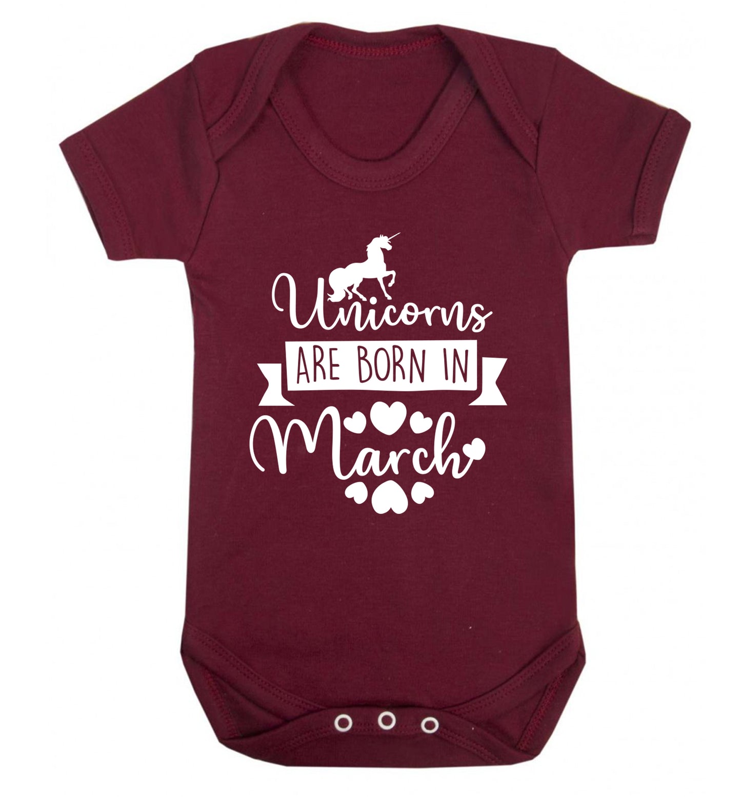 Unicorns are born in March Baby Vest maroon 18-24 months