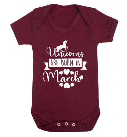 Unicorns are born in March Baby Vest maroon 18-24 months