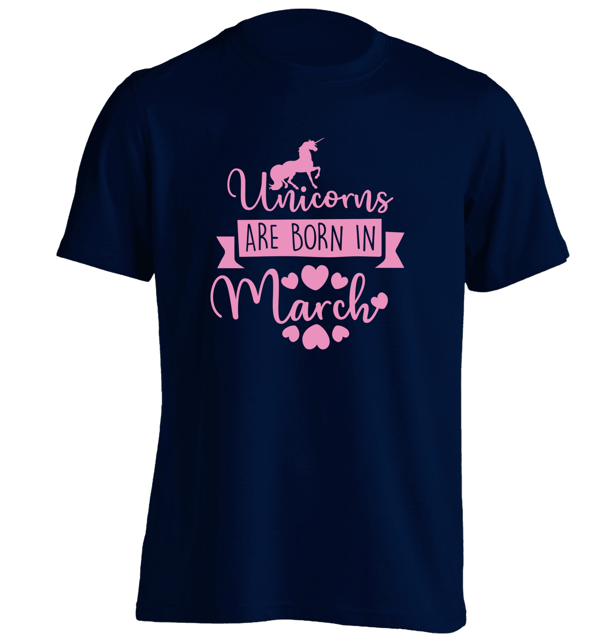 Unicorns are born in March adults unisex navy Tshirt 2XL