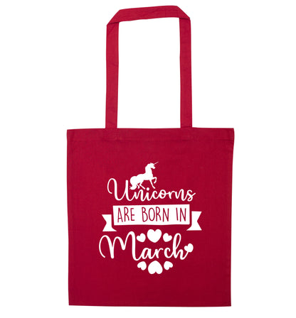 Unicorns are born in March red tote bag