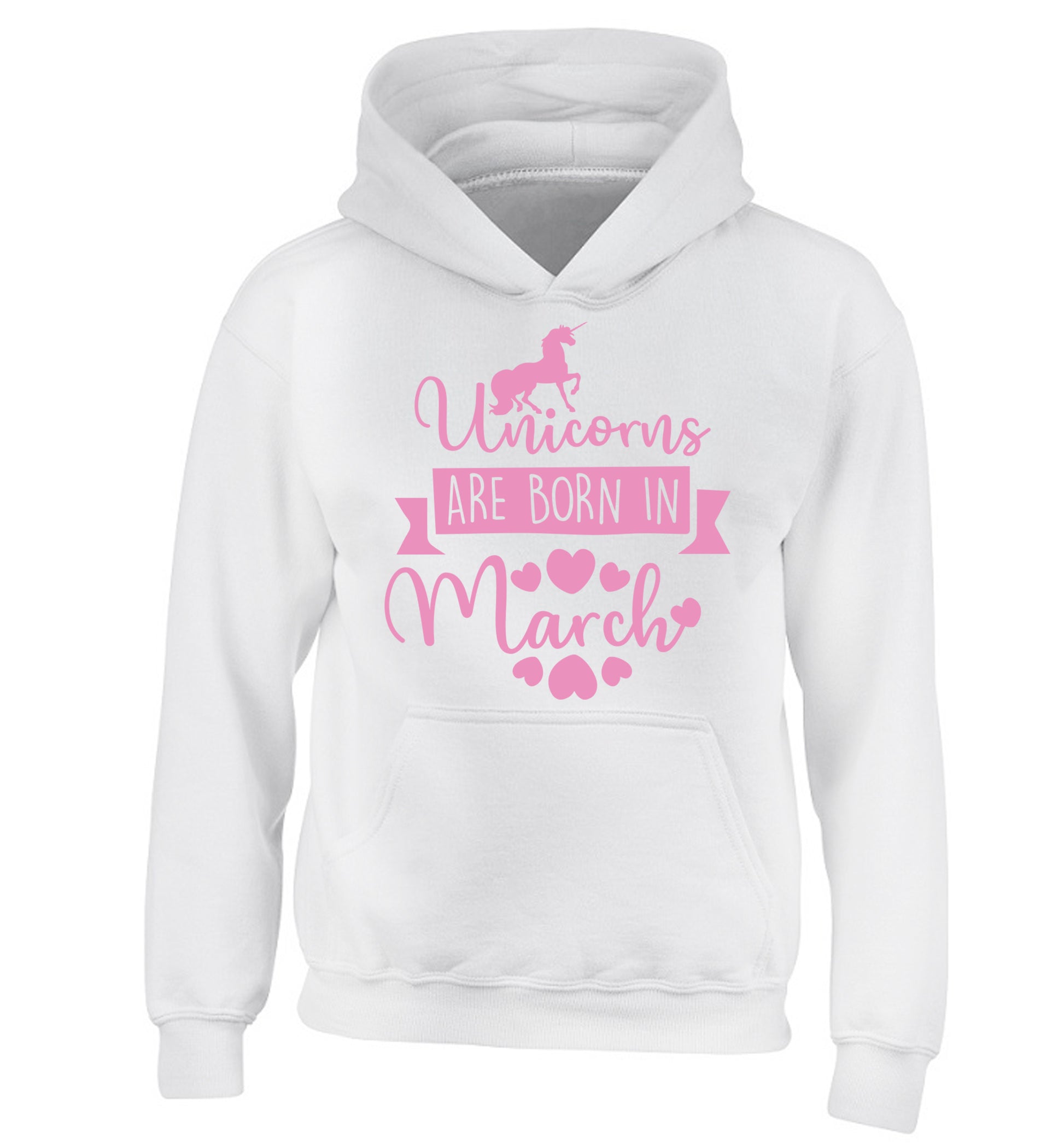 Unicorns are born in March children's white hoodie 12-13 Years