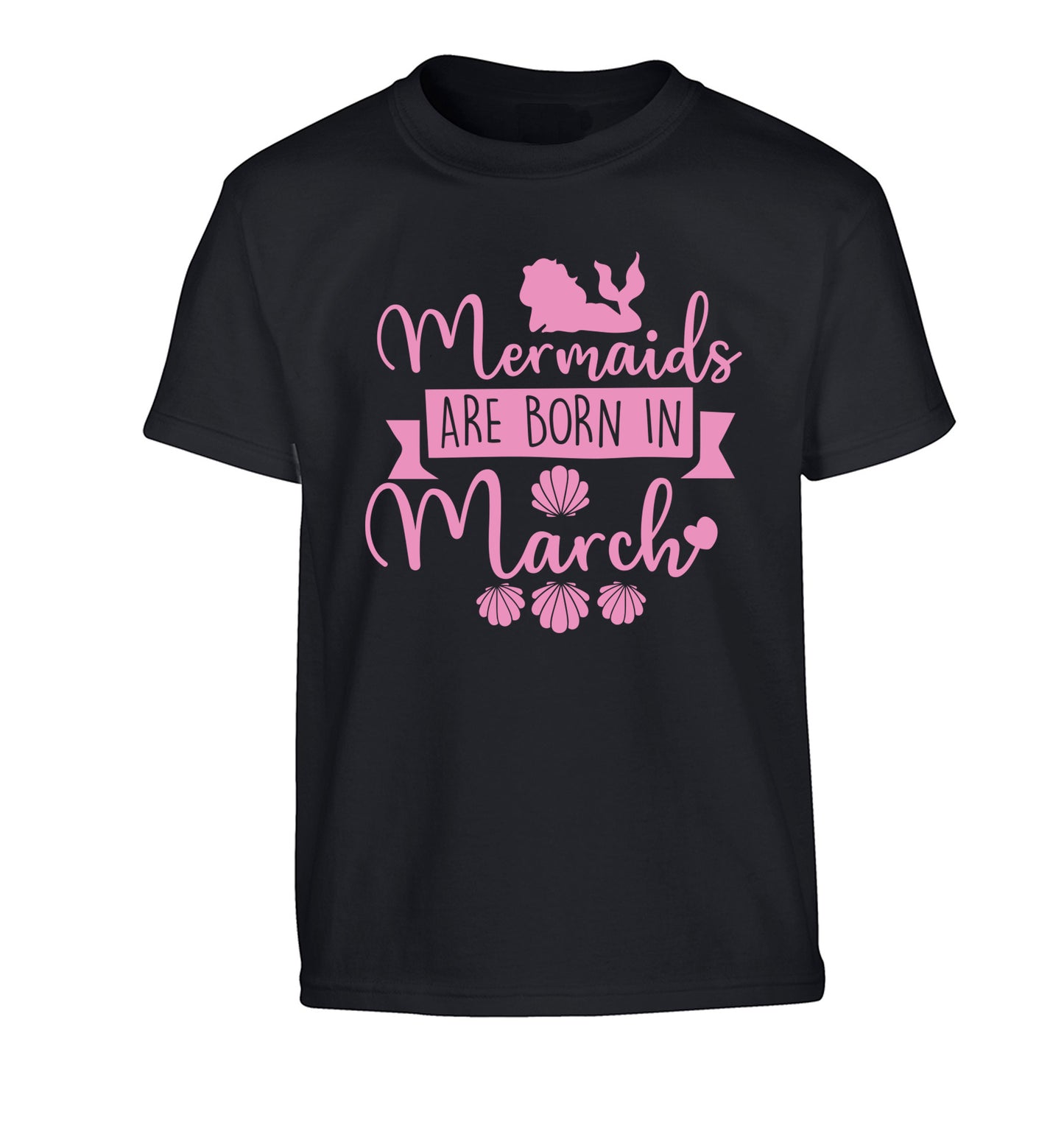 Mermaids are born in March Children's black Tshirt 12-13 Years
