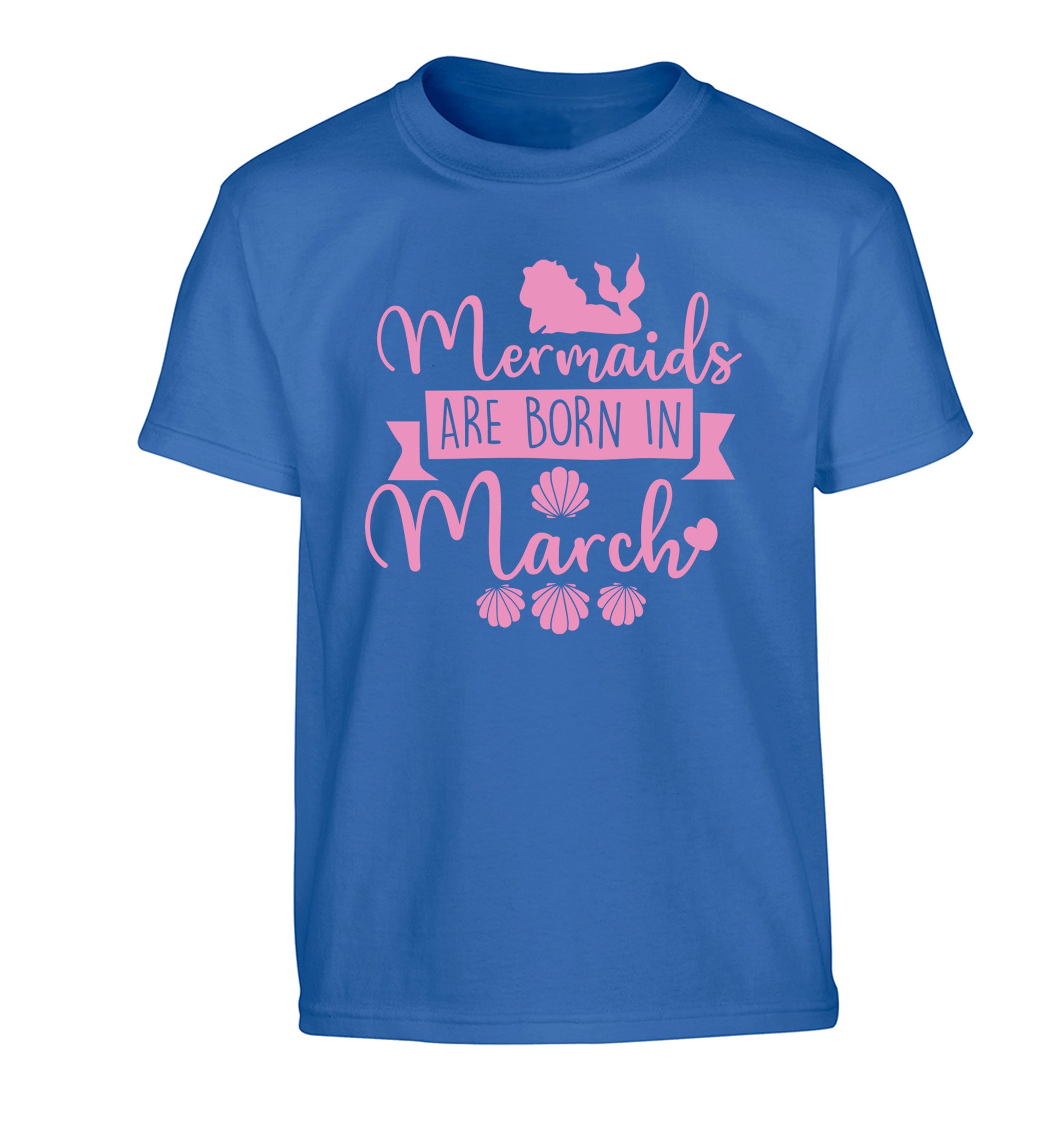 Mermaids are born in March Children's blue Tshirt 12-13 Years