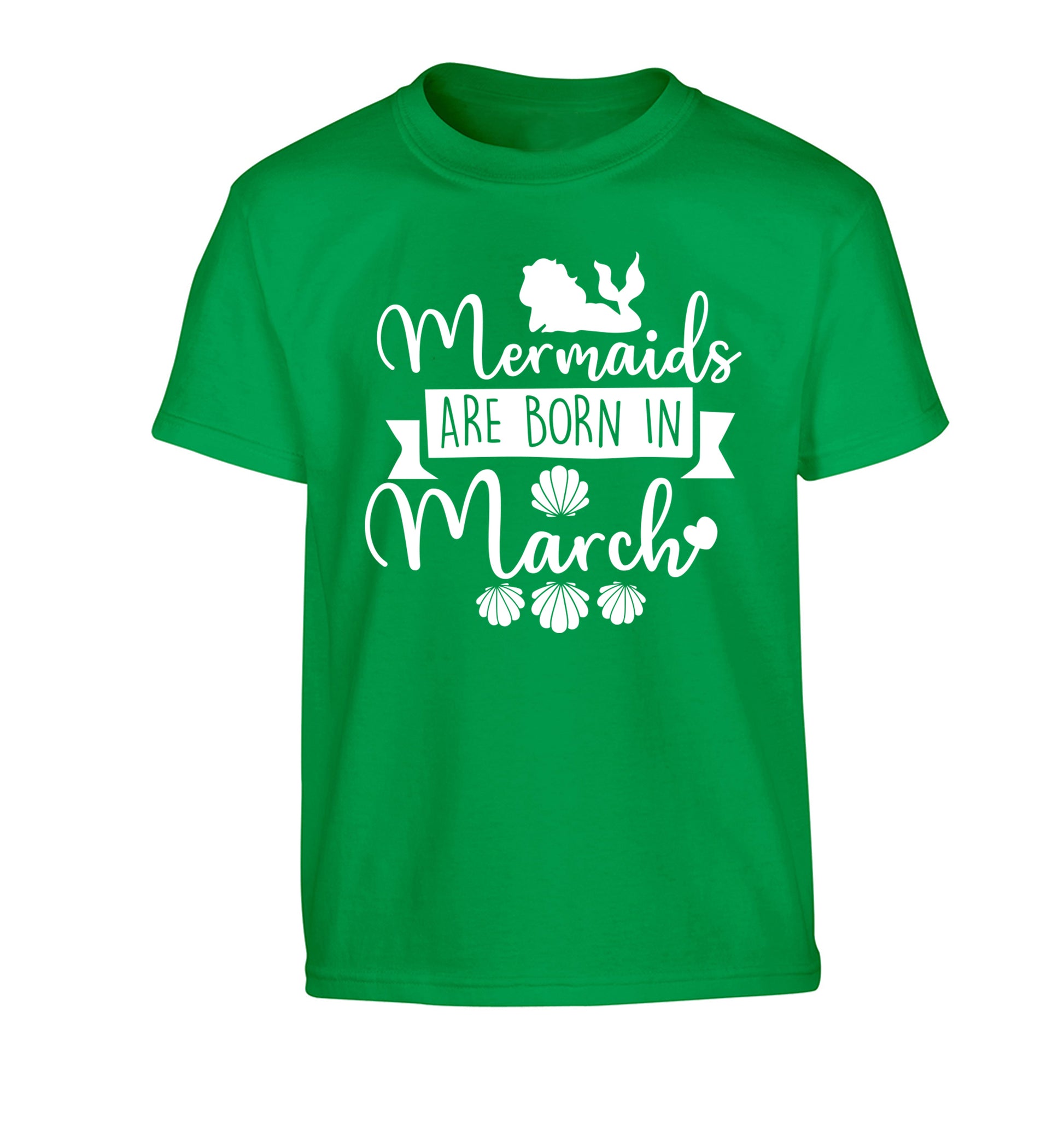 Mermaids are born in March Children's green Tshirt 12-13 Years