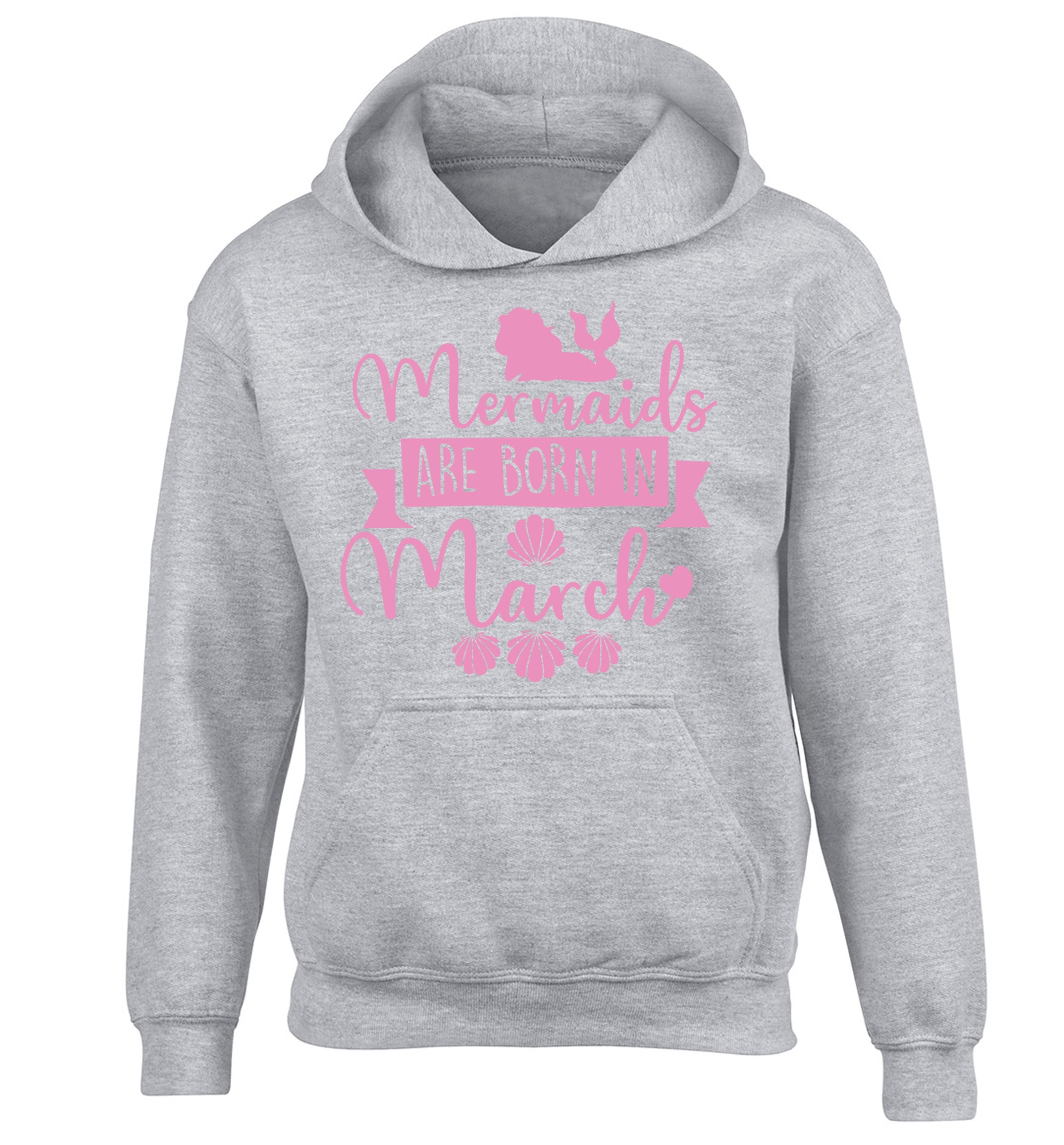 Mermaids are born in March children's grey hoodie 12-13 Years