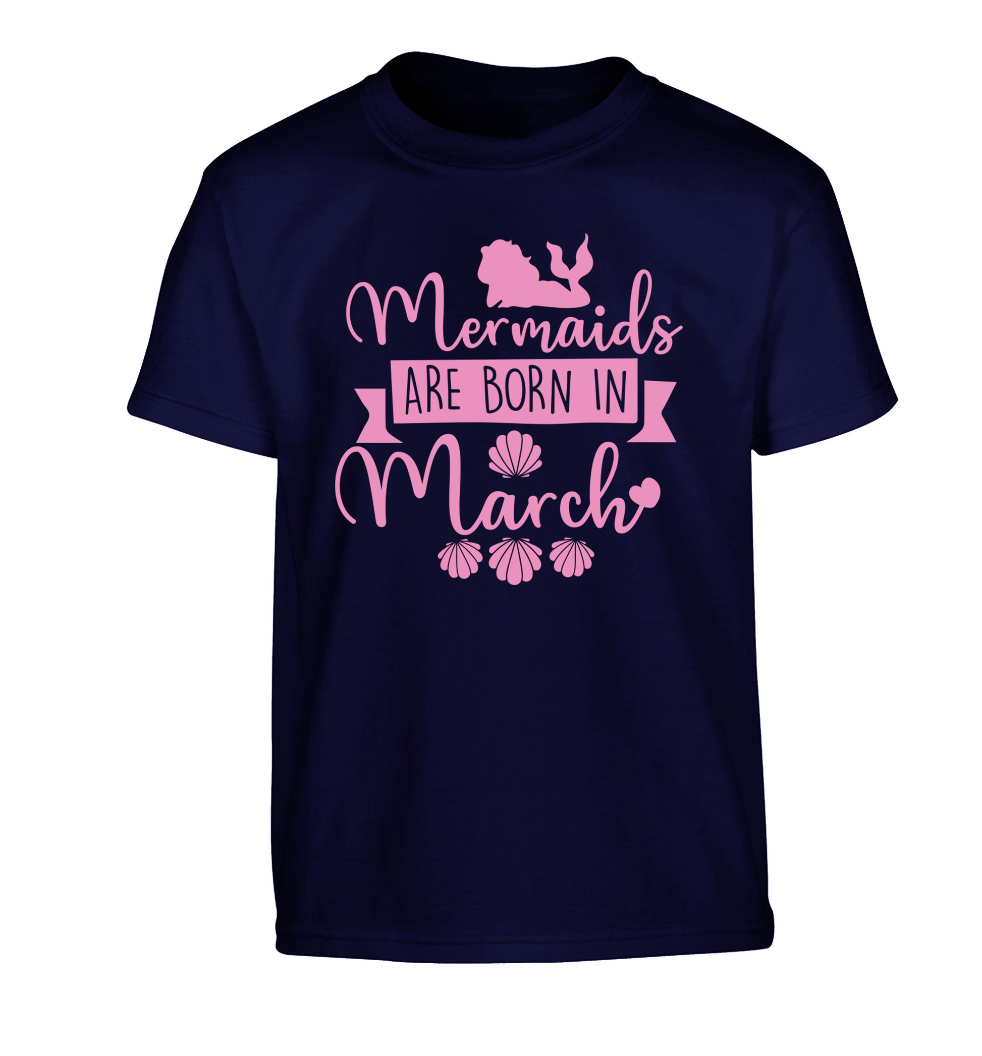 Mermaids are born in March Children's navy Tshirt 12-13 Years