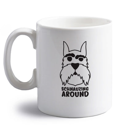 Schnauzing Around right handed white ceramic mug 
