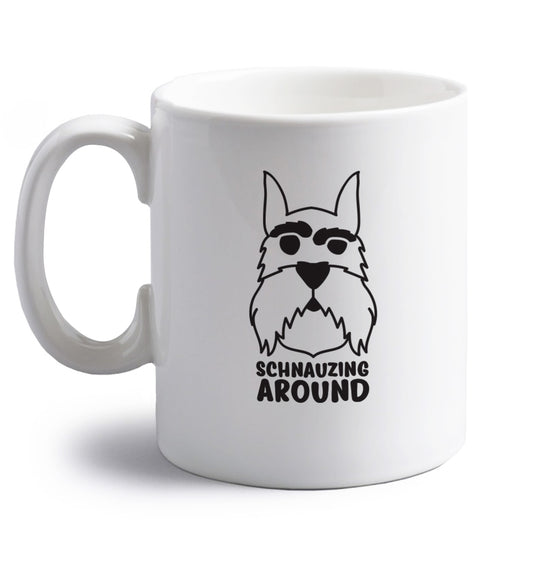 Schnauzing Around right handed white ceramic mug 