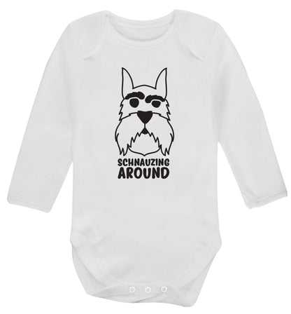 Schnauzing Around Baby Vest long sleeved white 6-12 months