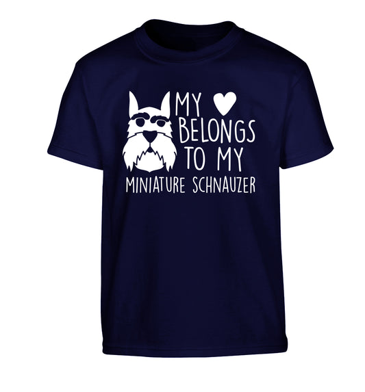 My heart belongs to my miniature schnauzer Children's navy Tshirt 12-13 Years
