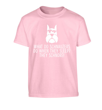 What do schnauzers do when they sleep? Schnore! Children's light pink Tshirt 12-13 Years