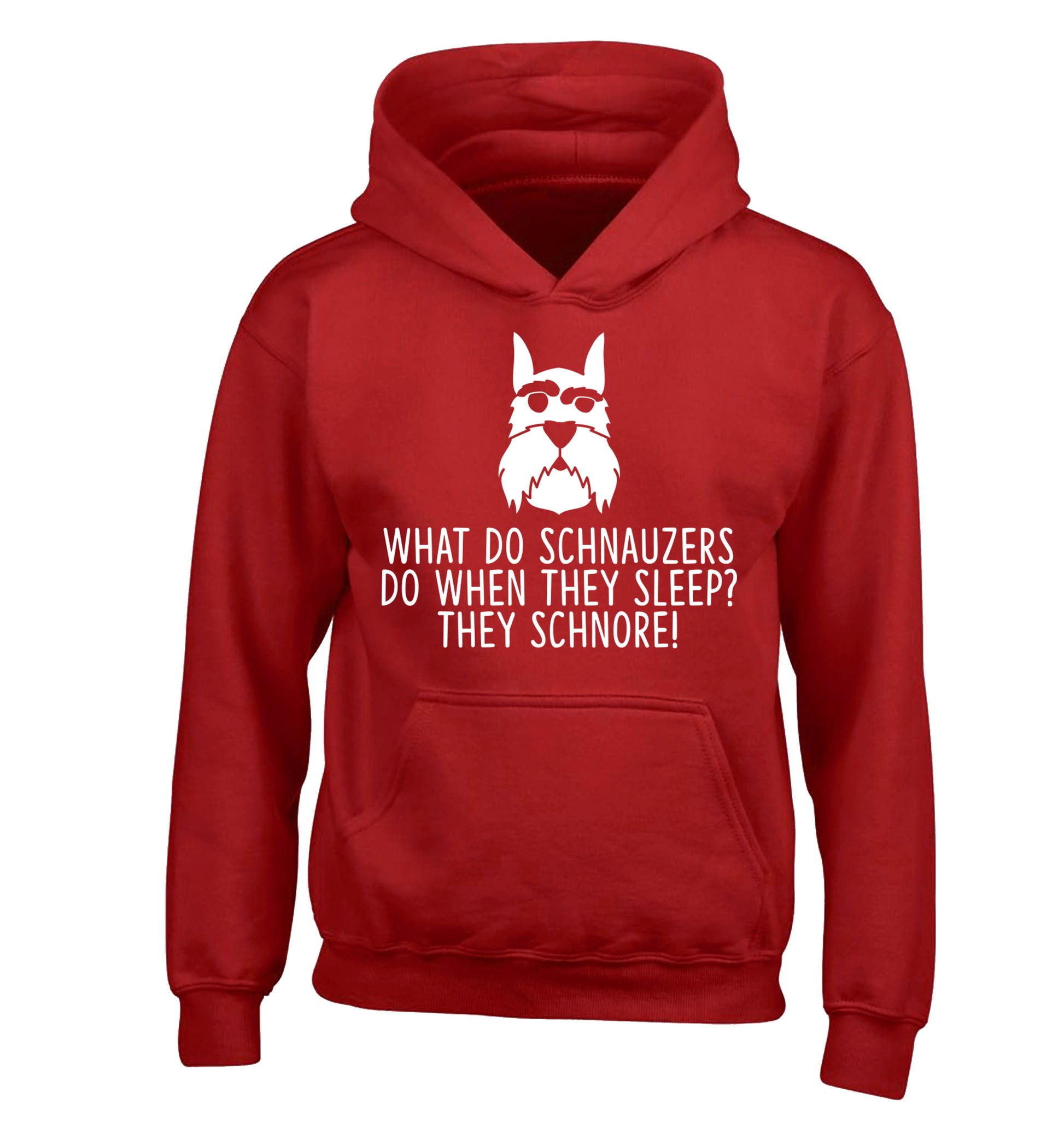 What do schnauzers do when they sleep? Schnore! children's red hoodie 12-13 Years