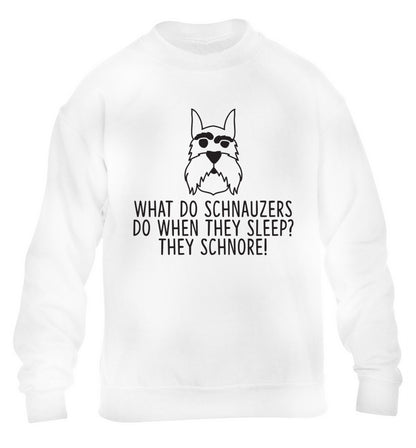 What do schnauzers do when they sleep? Schnore! children's white sweater 12-13 Years