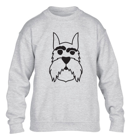 Schnauzer dog illustration children's grey sweater 12-13 Years