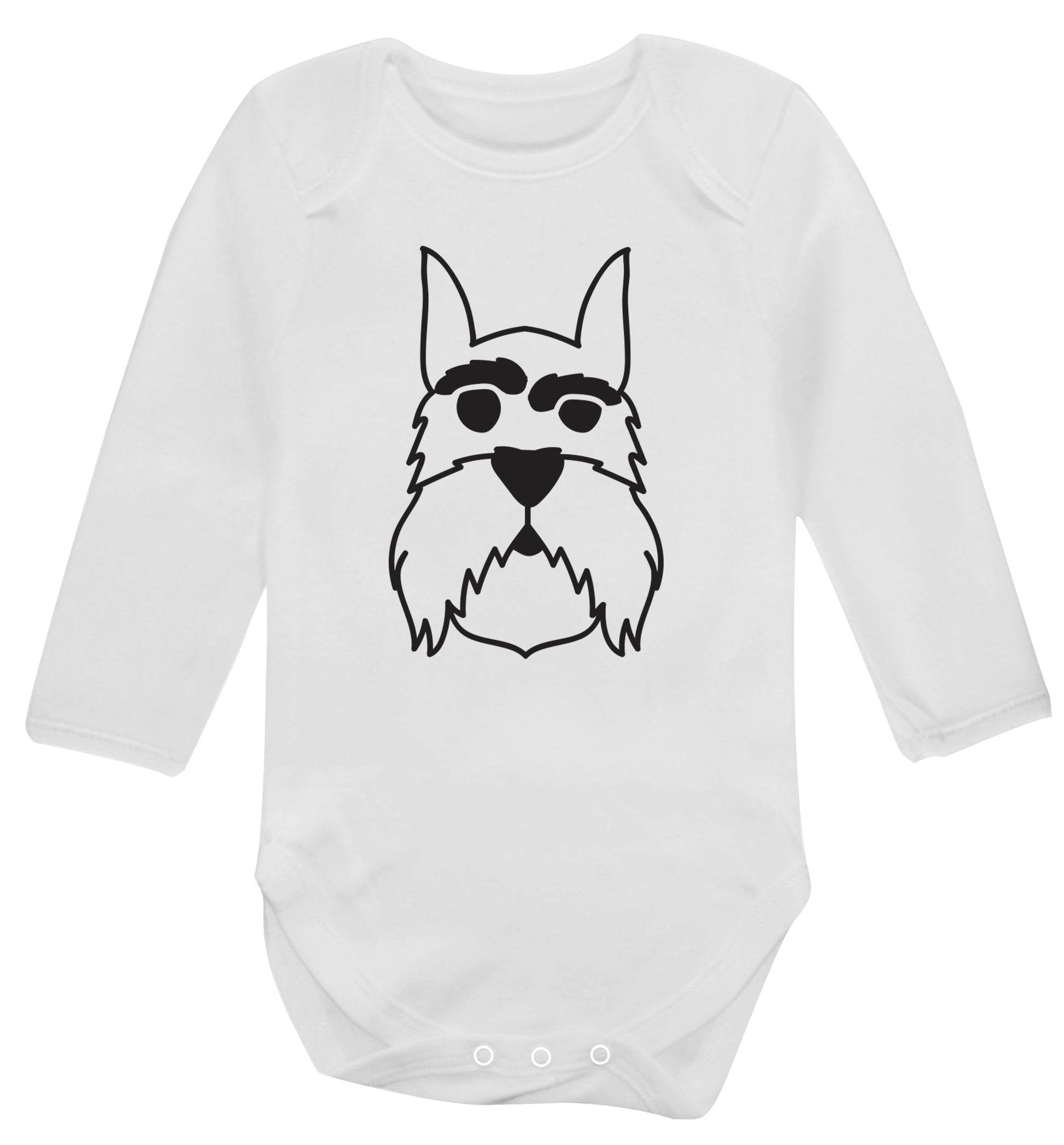 Schnauzer dog illustration Baby Vest long sleeved white 6-12 months
