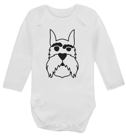 Schnauzer dog illustration Baby Vest long sleeved white 6-12 months