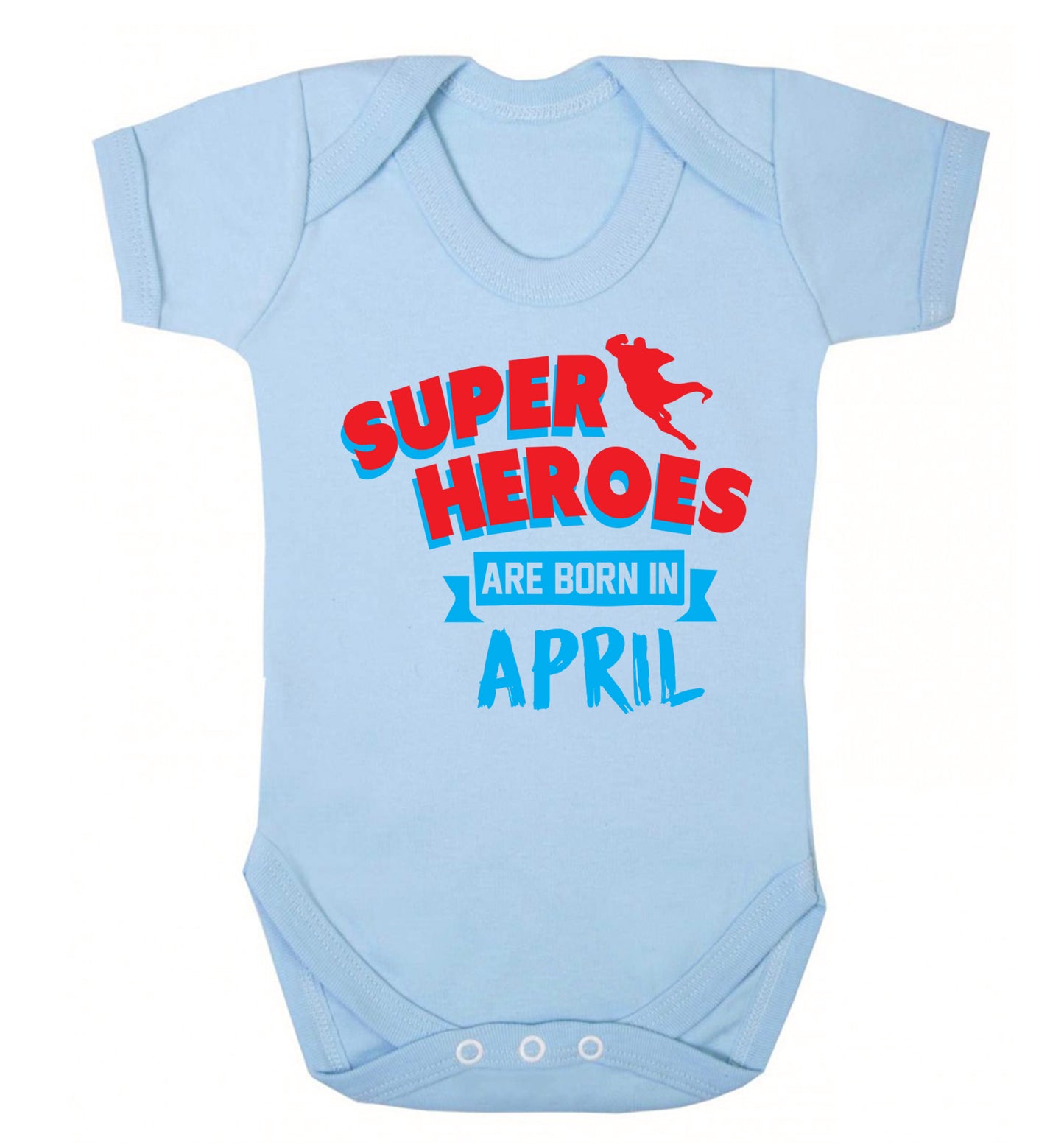 Superheros are born in April Baby Vest pale blue 18-24 months