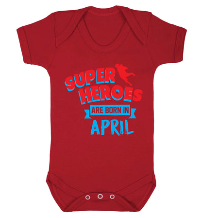 Superheros are born in April Baby Vest red 18-24 months