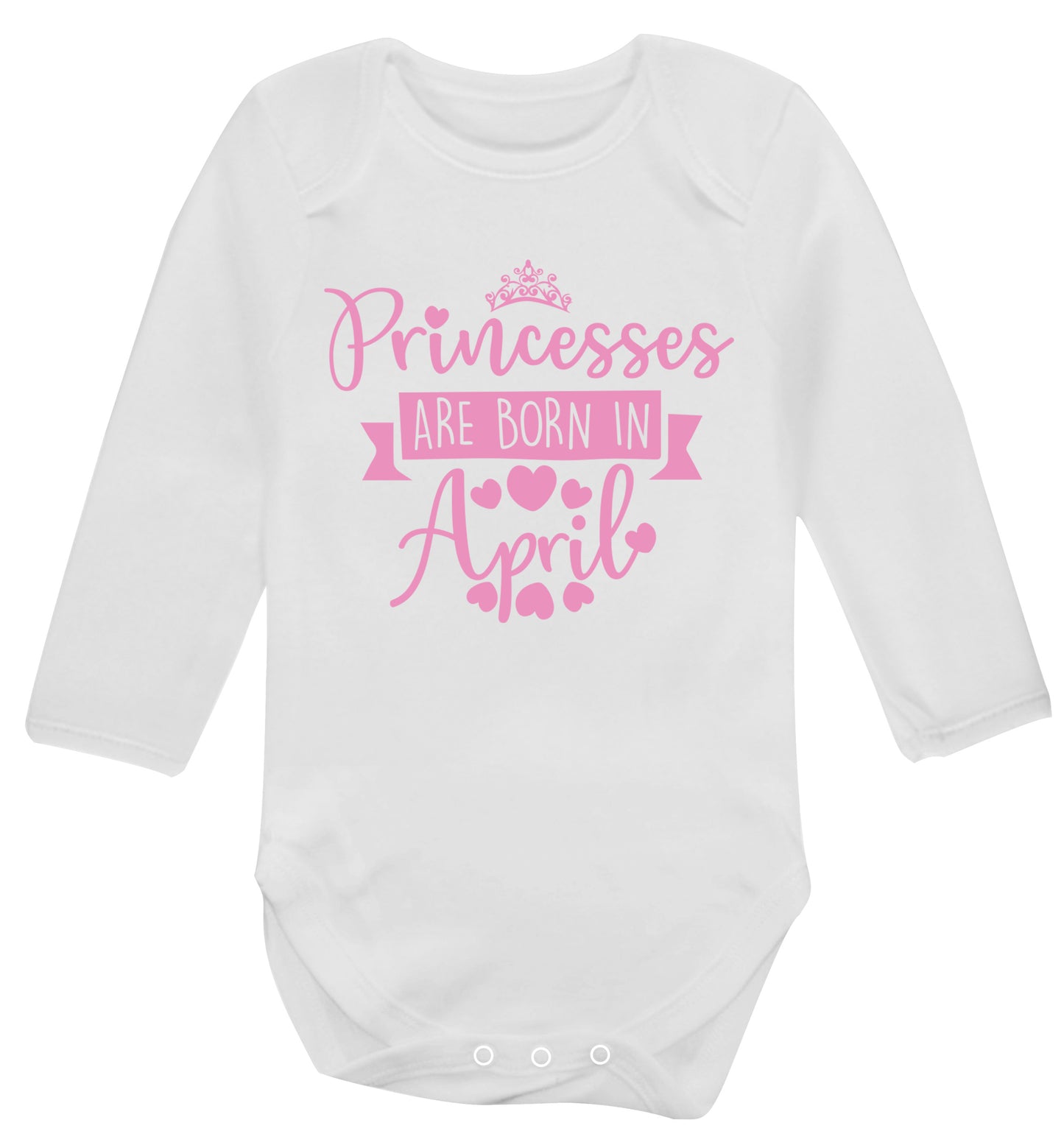 Princesses are born in April Baby Vest long sleeved white 6-12 months