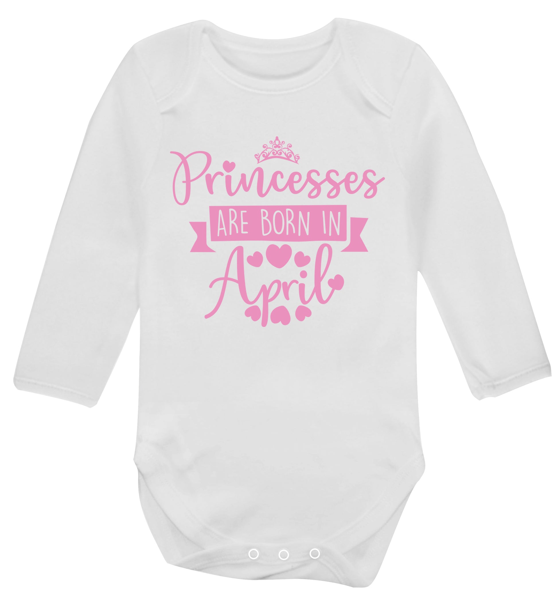 Princesses are born in April Baby Vest long sleeved white 6-12 months