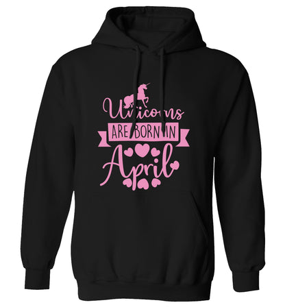 Unicorns are born in April adults unisex black hoodie 2XL