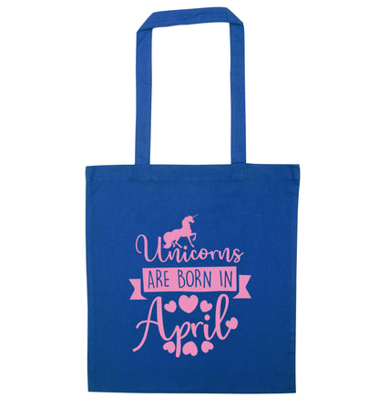 Unicorns are born in April blue tote bag