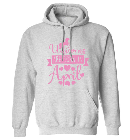 Unicorns are born in April adults unisex grey hoodie 2XL
