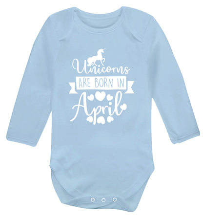 Unicorns are born in April Baby Vest long sleeved pale blue 6-12 months
