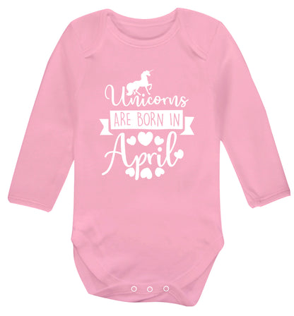 Unicorns are born in April Baby Vest long sleeved pale pink 6-12 months
