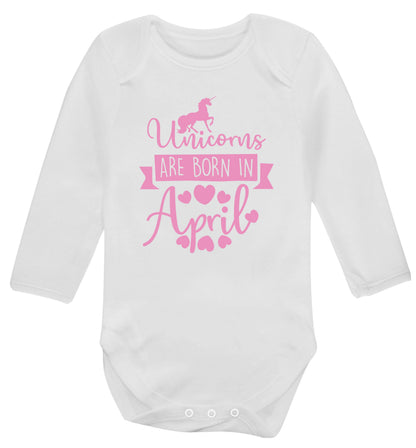 Unicorns are born in April Baby Vest long sleeved white 6-12 months