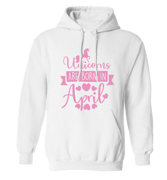 Unicorns are born in April adults unisex white hoodie 2XL