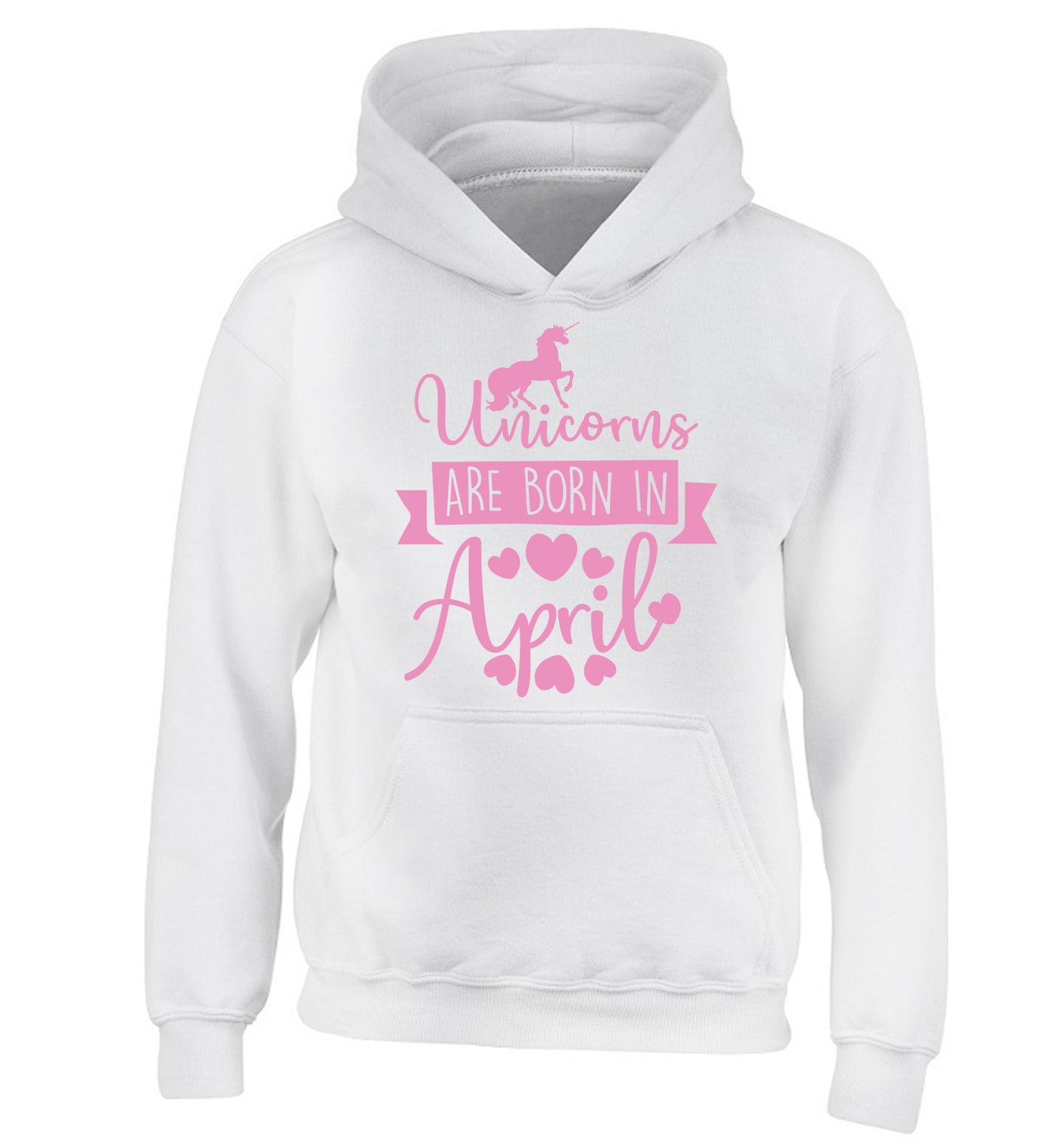 Unicorns are born in April children's white hoodie 12-13 Years