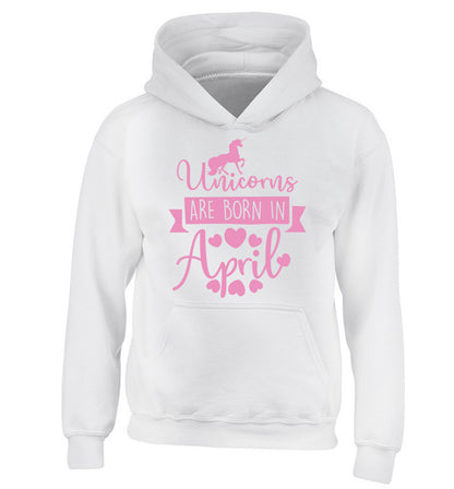 Unicorns are born in April children's white hoodie 12-13 Years