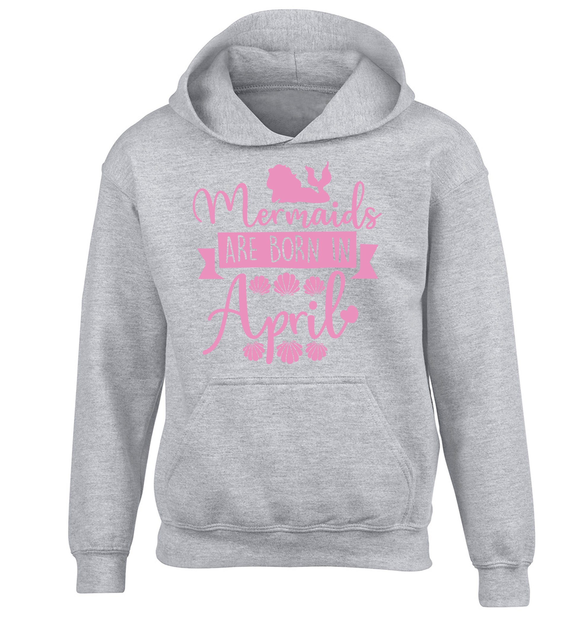 Mermaids are born in April children's grey hoodie 12-13 Years