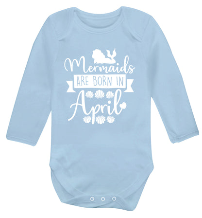 Mermaids are born in April Baby Vest long sleeved pale blue 6-12 months
