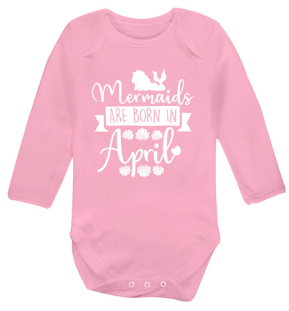 Mermaids are born in April Baby Vest long sleeved pale pink 6-12 months