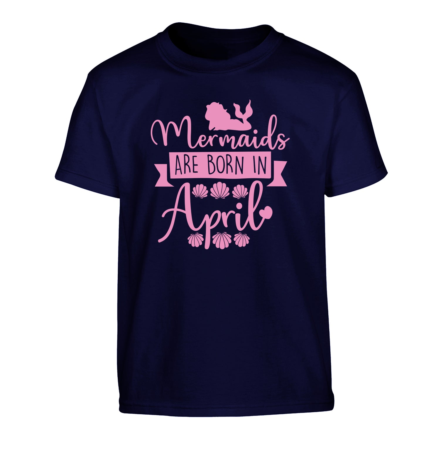 Mermaids are born in April Children's navy Tshirt 12-13 Years