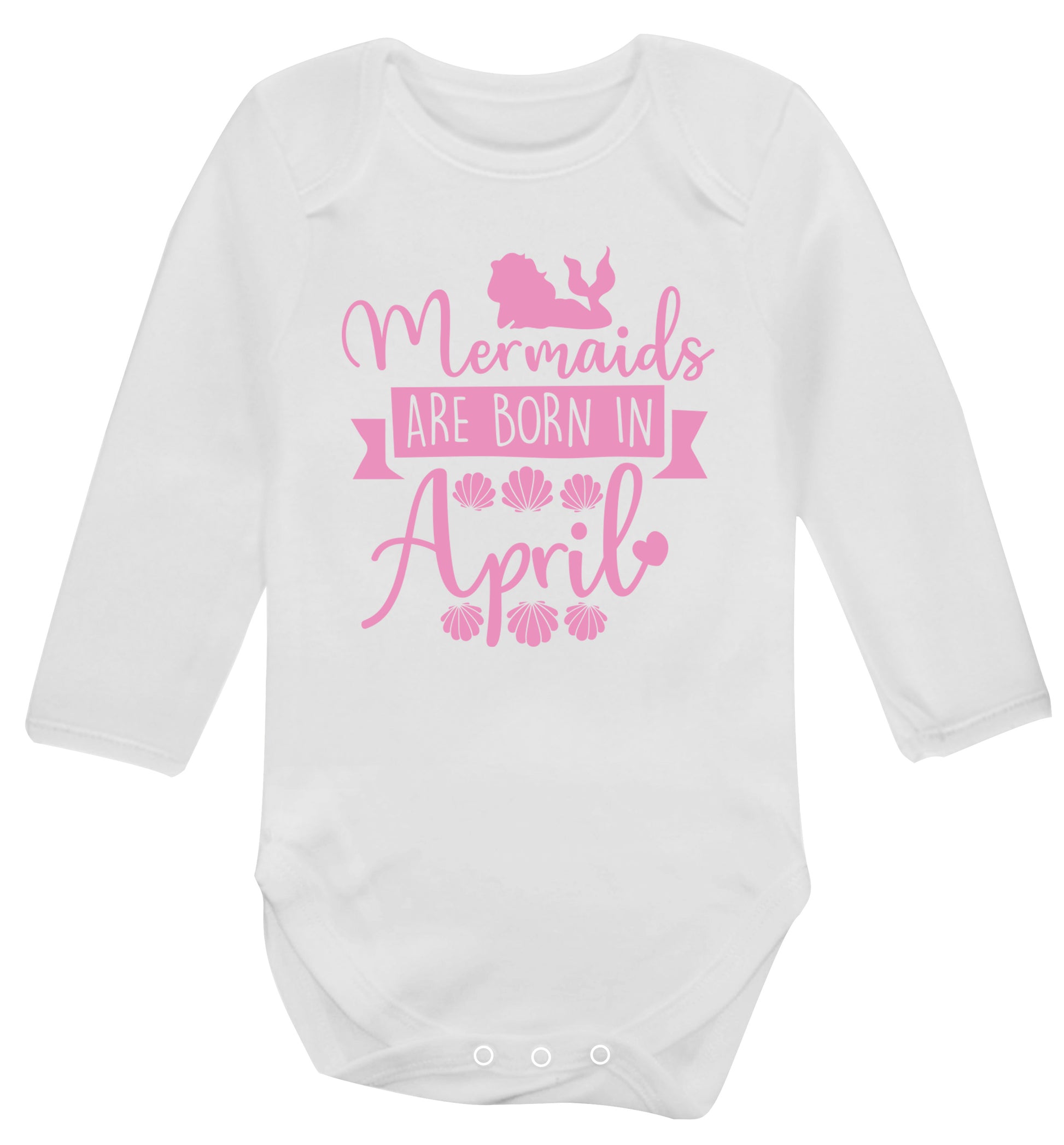 Mermaids are born in April Baby Vest long sleeved white 6-12 months