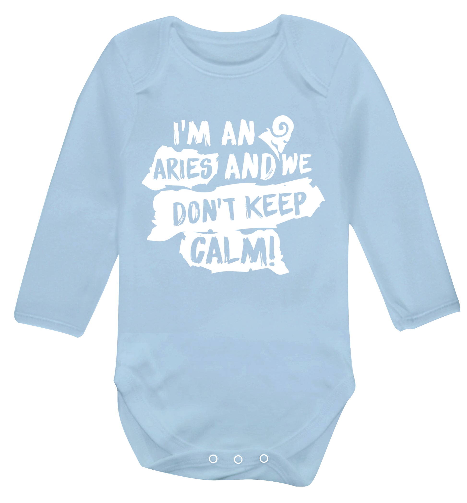 I'm an aries and we don't keep calm Baby Vest long sleeved pale blue 6-12 months