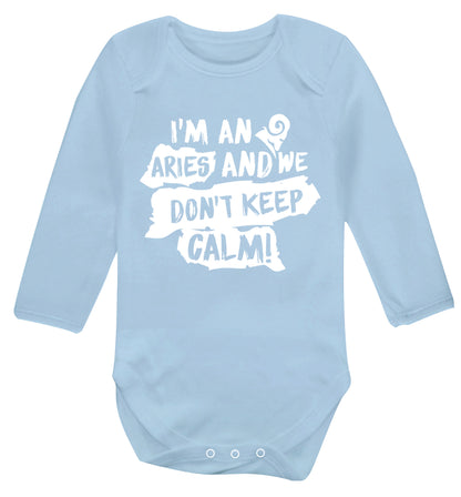 I'm an aries and we don't keep calm Baby Vest long sleeved pale blue 6-12 months