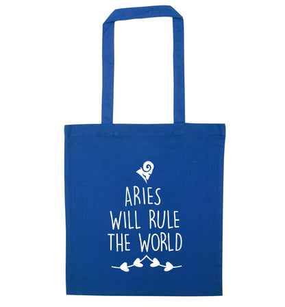 Aries will rule the world blue tote bag