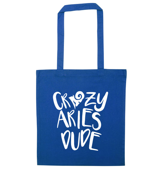 Crazy aries dude blue tote bag